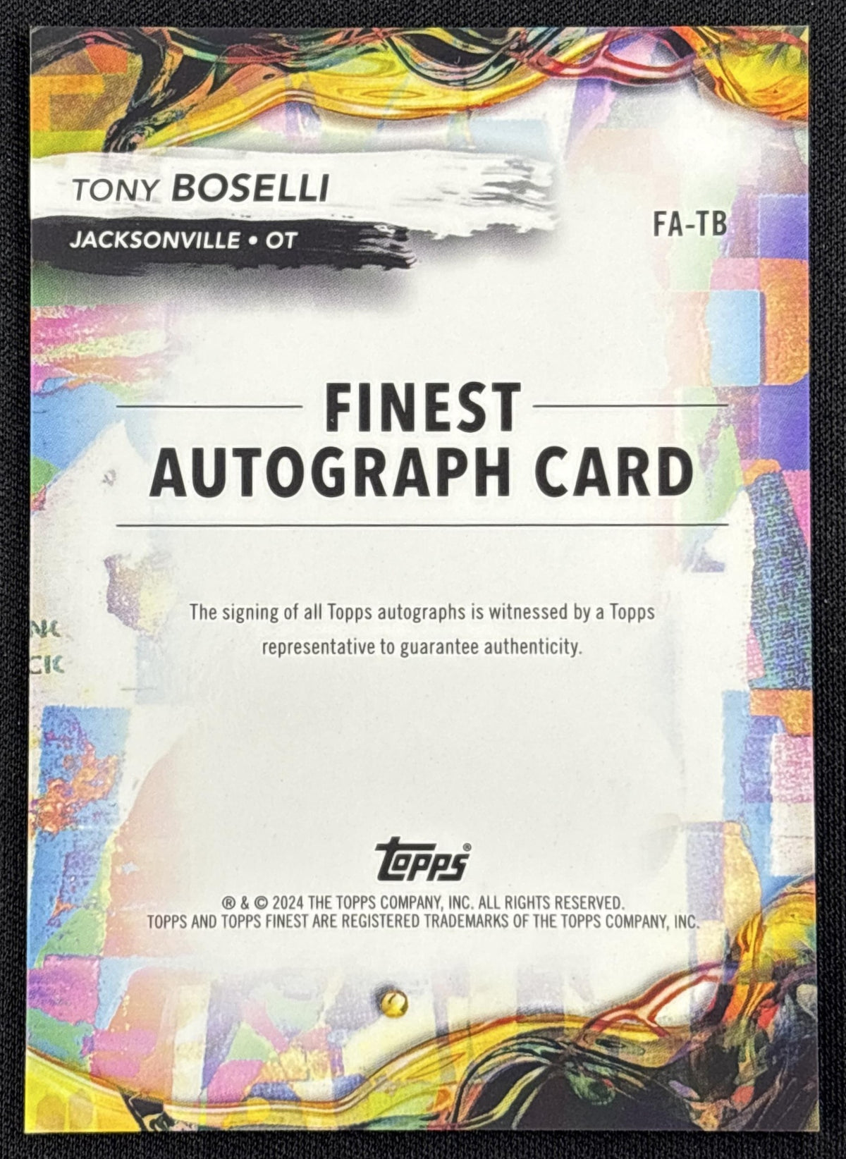 Tony Boselli 2024 Topps Finest Auto Gold Geometric Refractor /50 Jaguars
