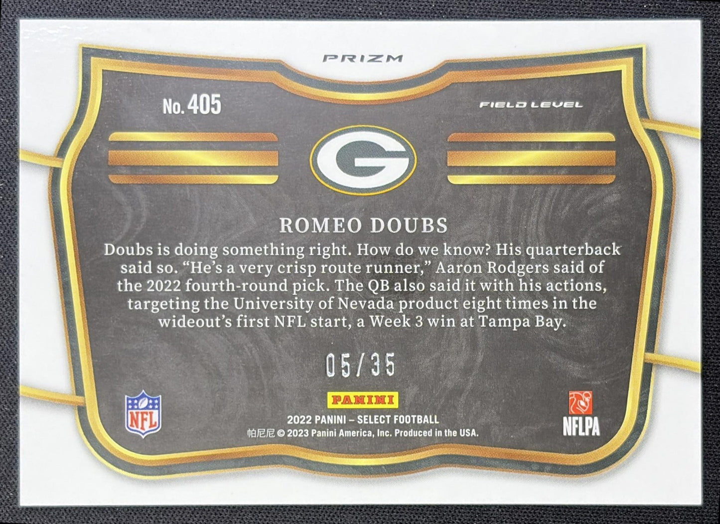 Romeo Doubs 2022 Panini Select White Prizm /35 Packers