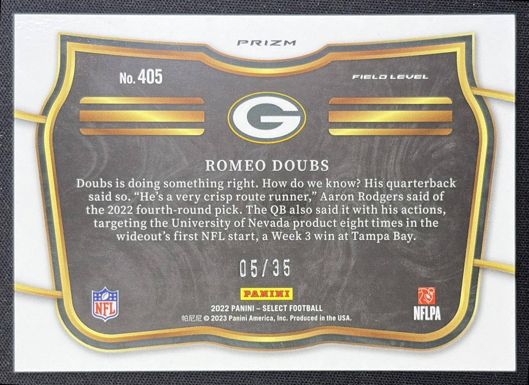 Romeo Doubs 2022 Panini Select White Prizm /35 Packers