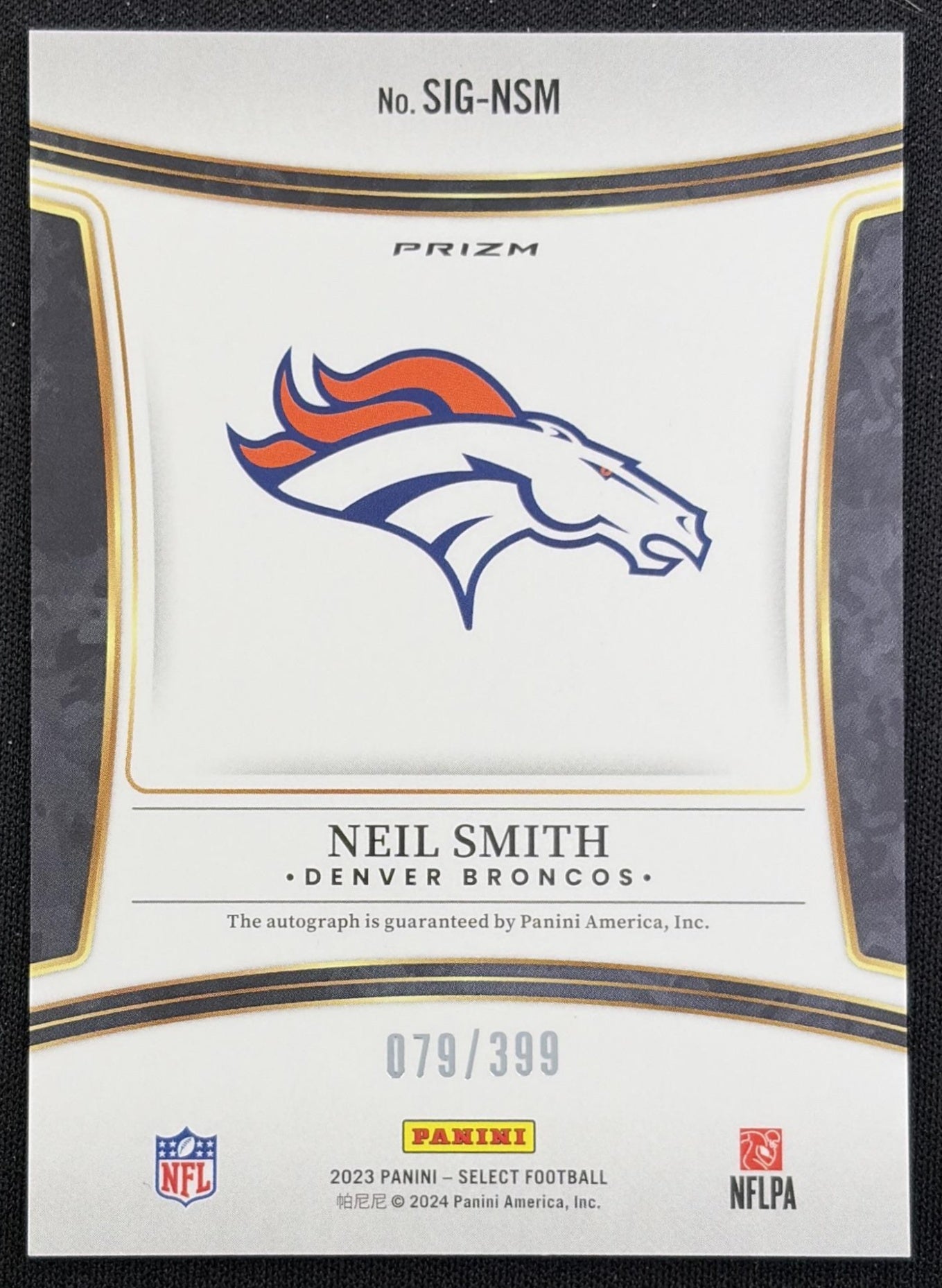 Neil Smith 2023 Panini Select Signatures Prizm /399 Broncos Denver Broncos