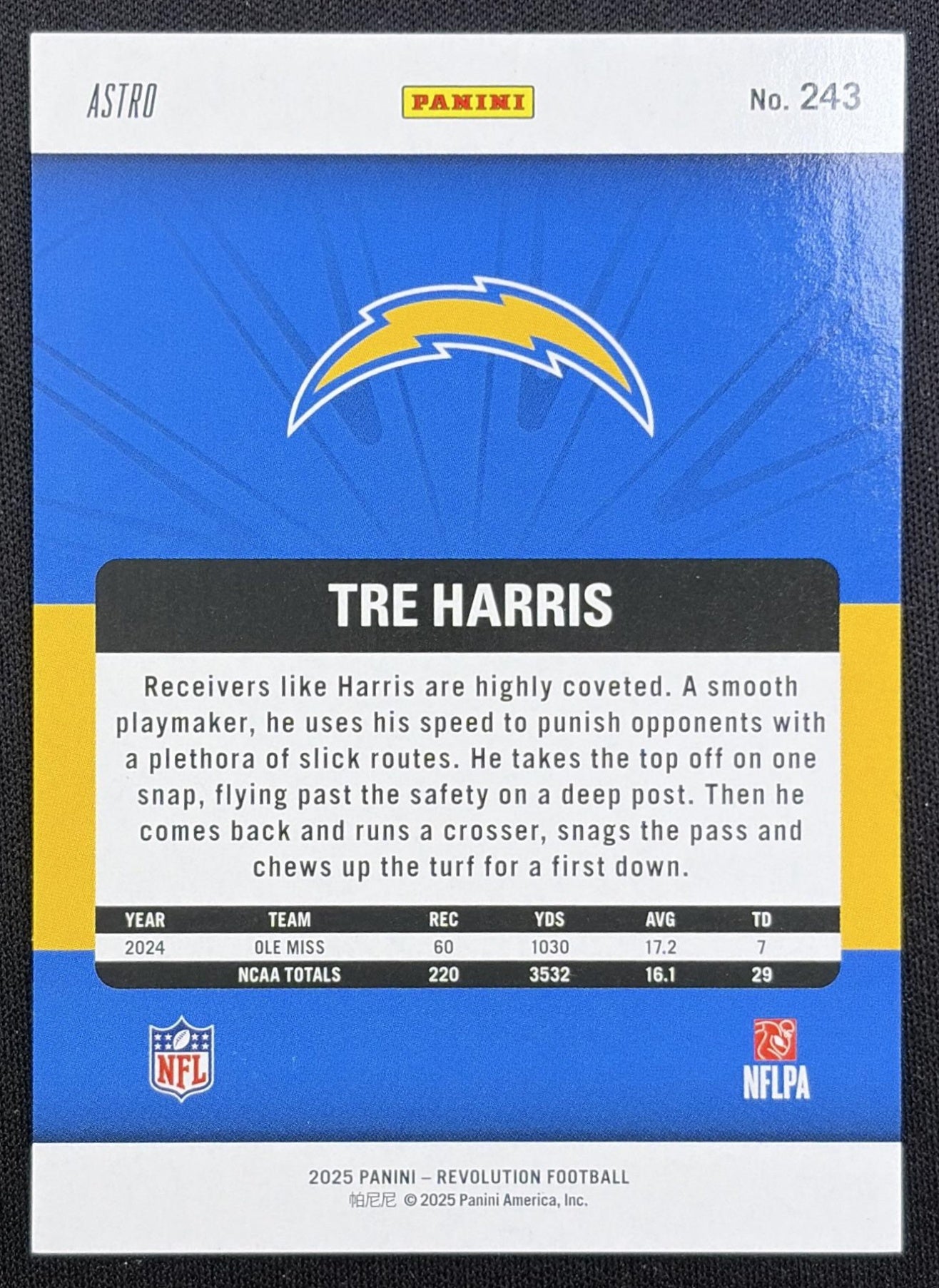 Tre Harris 2025 Panini Revolution Rookies Red Astro Chargers