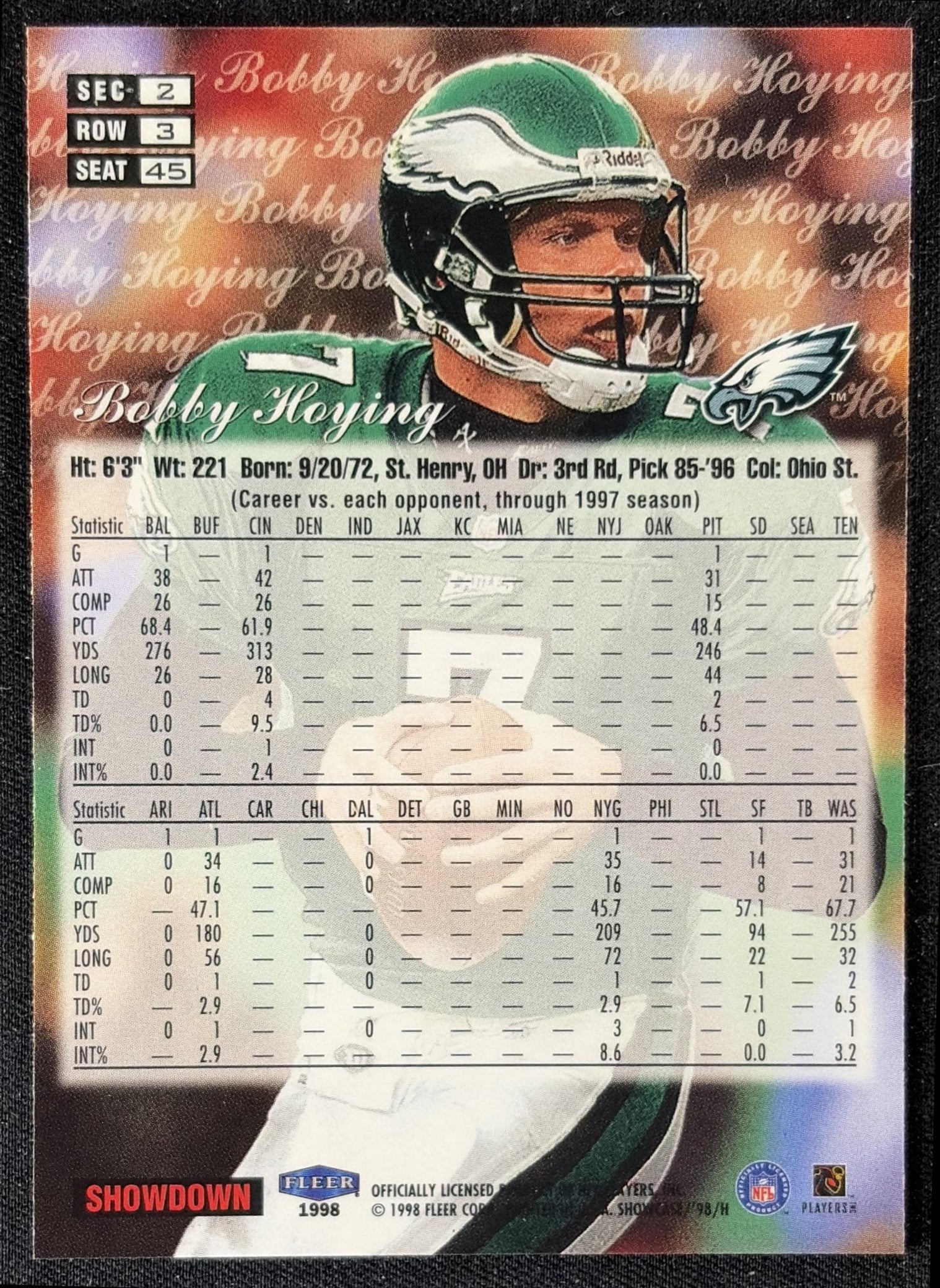 Bobby Hoying 1998 Fleer Flair Showcase Row 3 Eagles