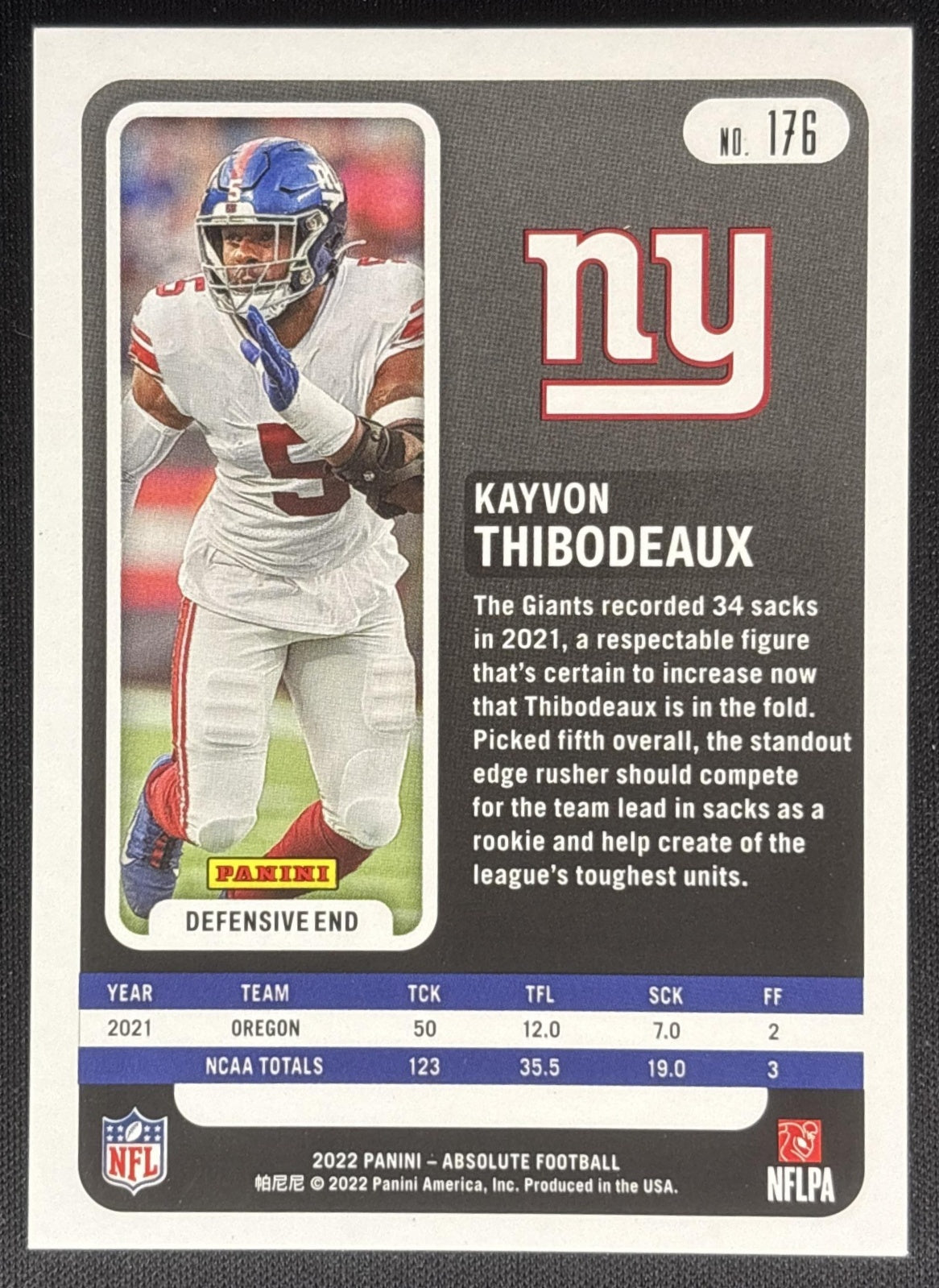 Kayvon Thibodeaux 2022 Panini Absolute Spectrum Green /25 Giants Sports Trading Card
