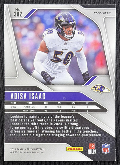 Adisa Isaac 2024 Panini Prizm Green Wave Ravens back