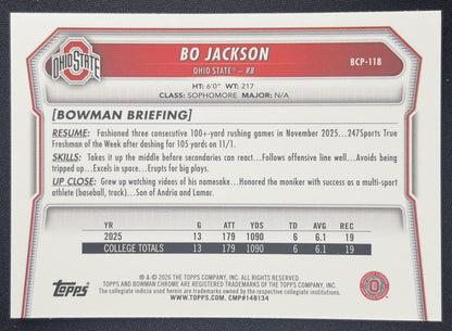 Bo Jackson 2026 Bowman Chrome Prospects Mojo Refractor Buckeyes