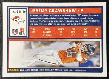 Jeremy Crawshaw 2025 Panini Donruss Rookies & Highlights Broncos Sports Trading Cards