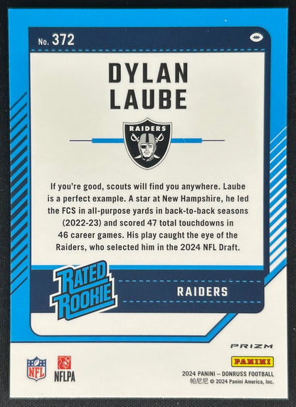 Dylan Laube 2024 Donruss Optic Rated Rookie Preview Red Pandora Raiders Sports Trading Cards