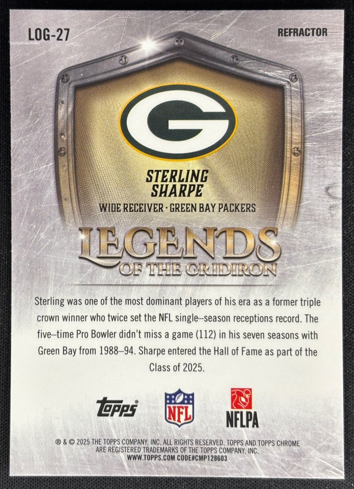 Sterling Sharpe 2025 Topps Chrome Legends of the Gridiron Refractor Packers Football