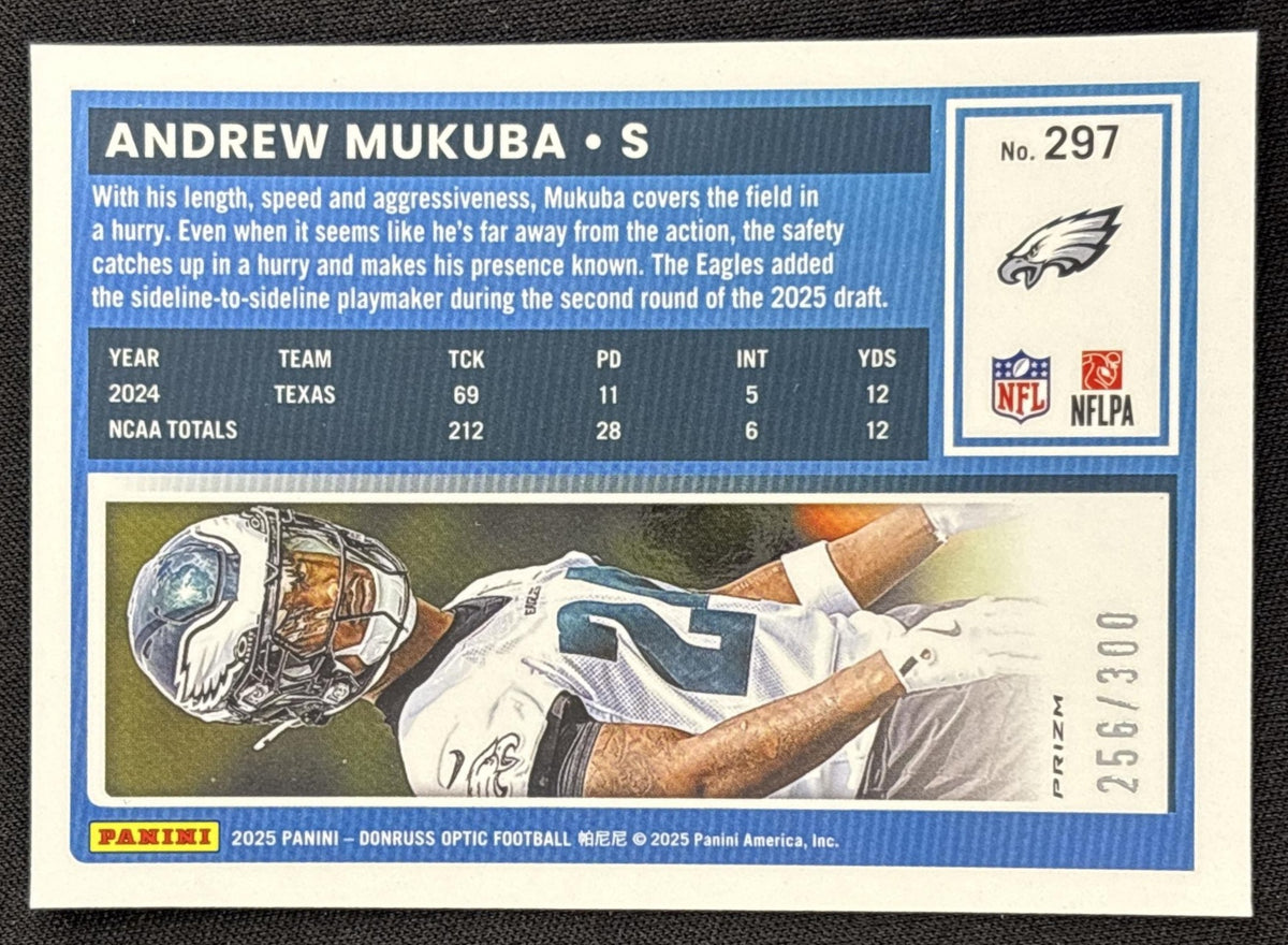 Andrew Mukuba 2025 Panini Donruss Optic Rated Rookie Wave Prizm /300 Eagles