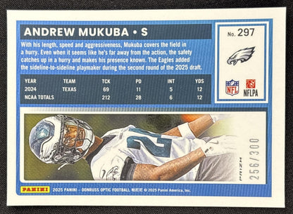 Andrew Mukuba 2025 Panini Donruss Optic Rated Rookie Wave Prizm /300 Eagles