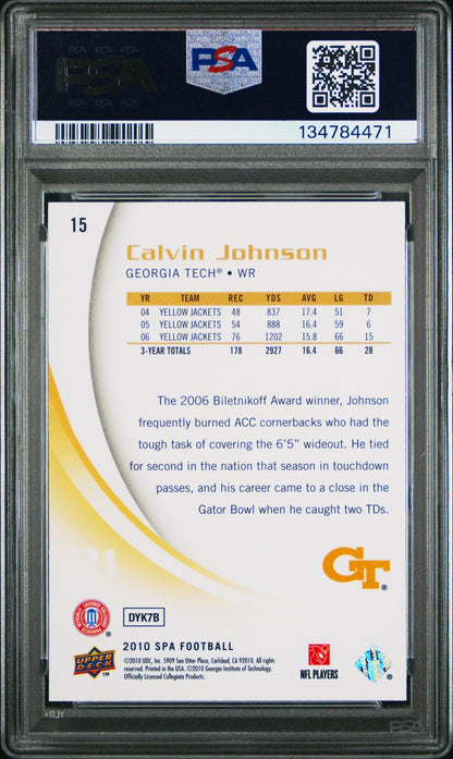 Calvin Johnson 2010 SP Authentic PSA 10 Yellow Jackets back
