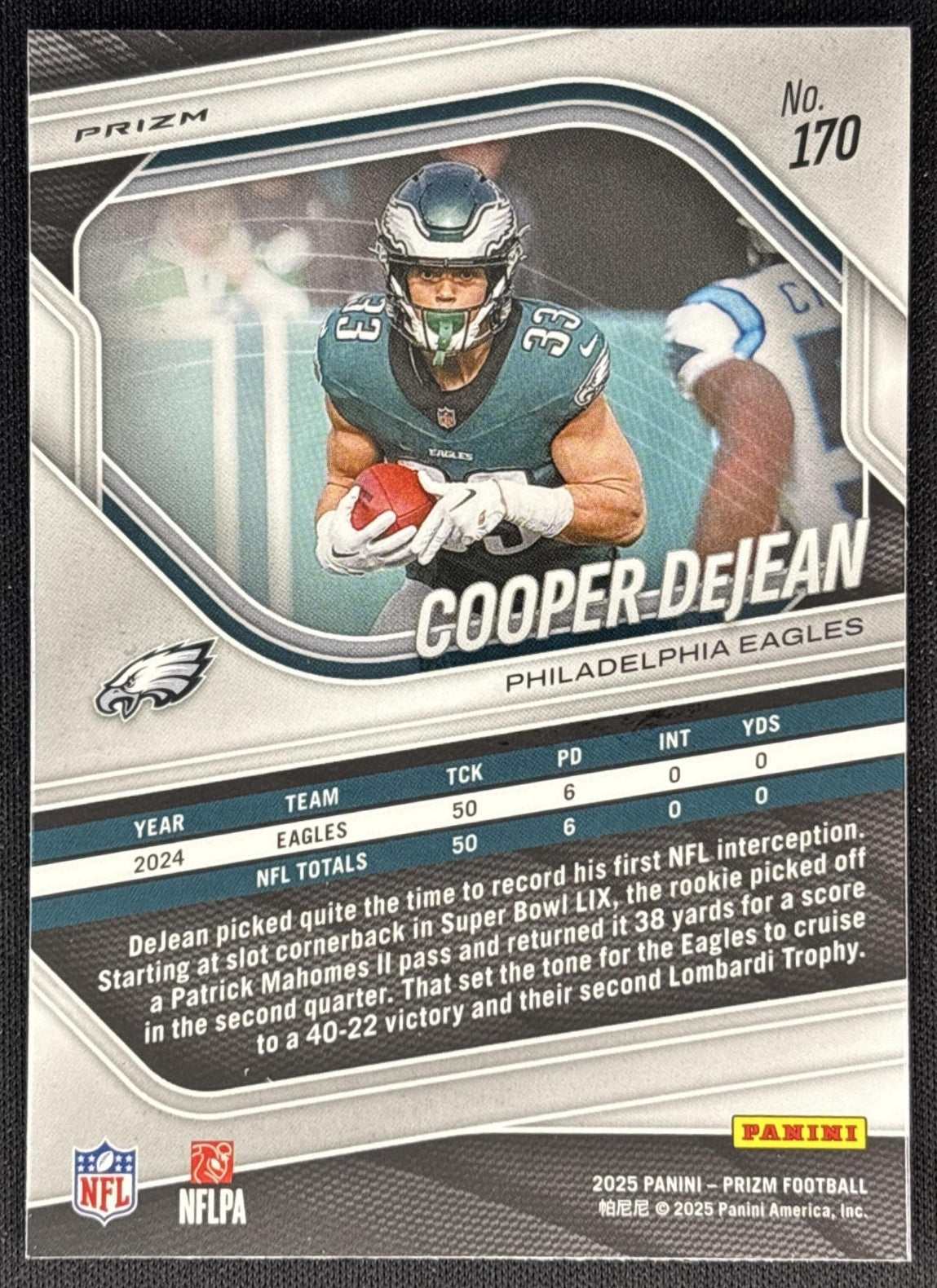 Cooper DeJean 2025 Panini Prizm Lazer Eagles back
