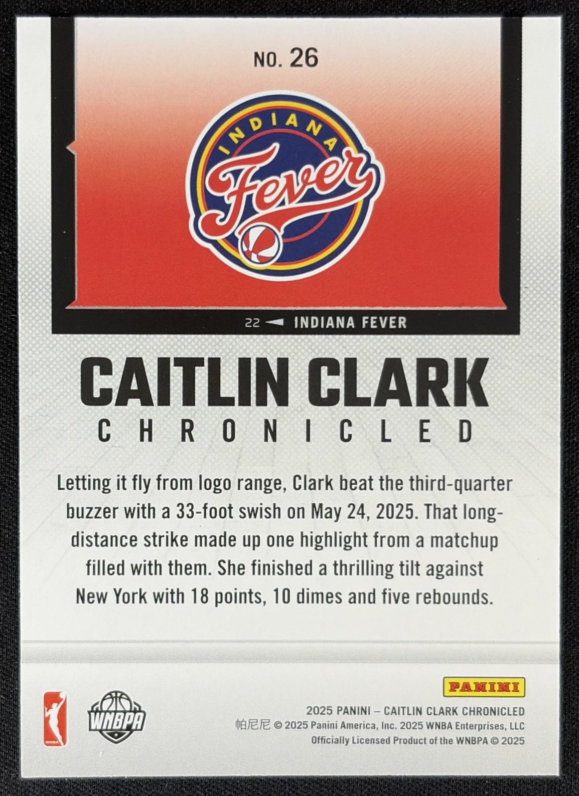 Caitlin Clark 2025 Panini Chronicled WNBA Red Cracked Ice Fever 26