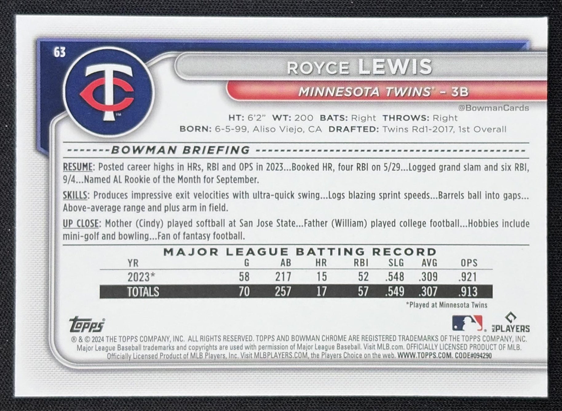 Royce Lewis 2024 Bowman Chrome Mega Box Refractor Twins