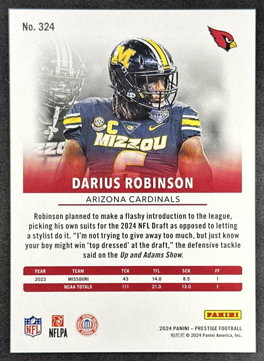 Darius Robinson 2024 Panini Prestige Red Xtra Points /999 Cardinals Sports Trading Card