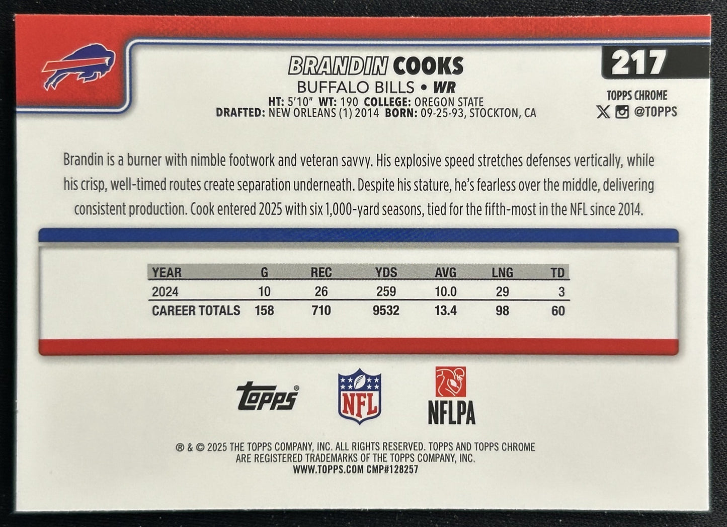 Brandin Cooks 2025 Topps Chrome Bills