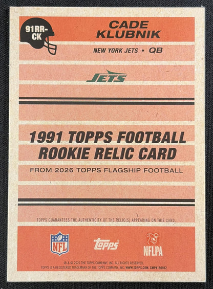 Cade Klubnik 2026 Topps 1991 Rookie Relic Jets