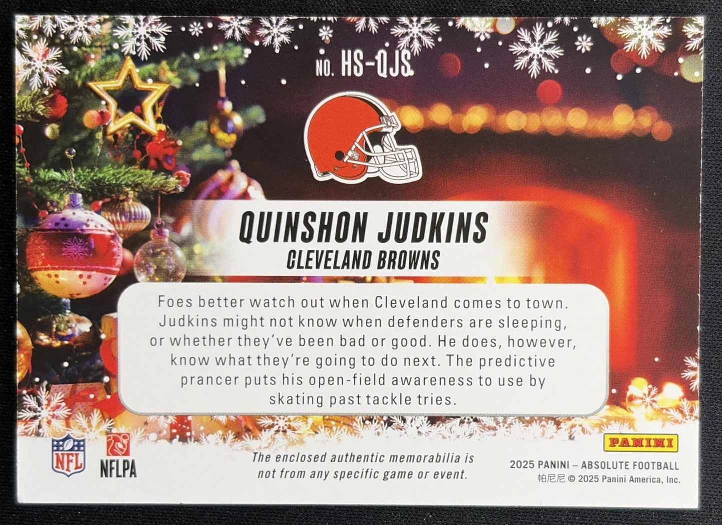 Quinshon Judkins 2025 Panini Absolute Holiday Suit Browns Back