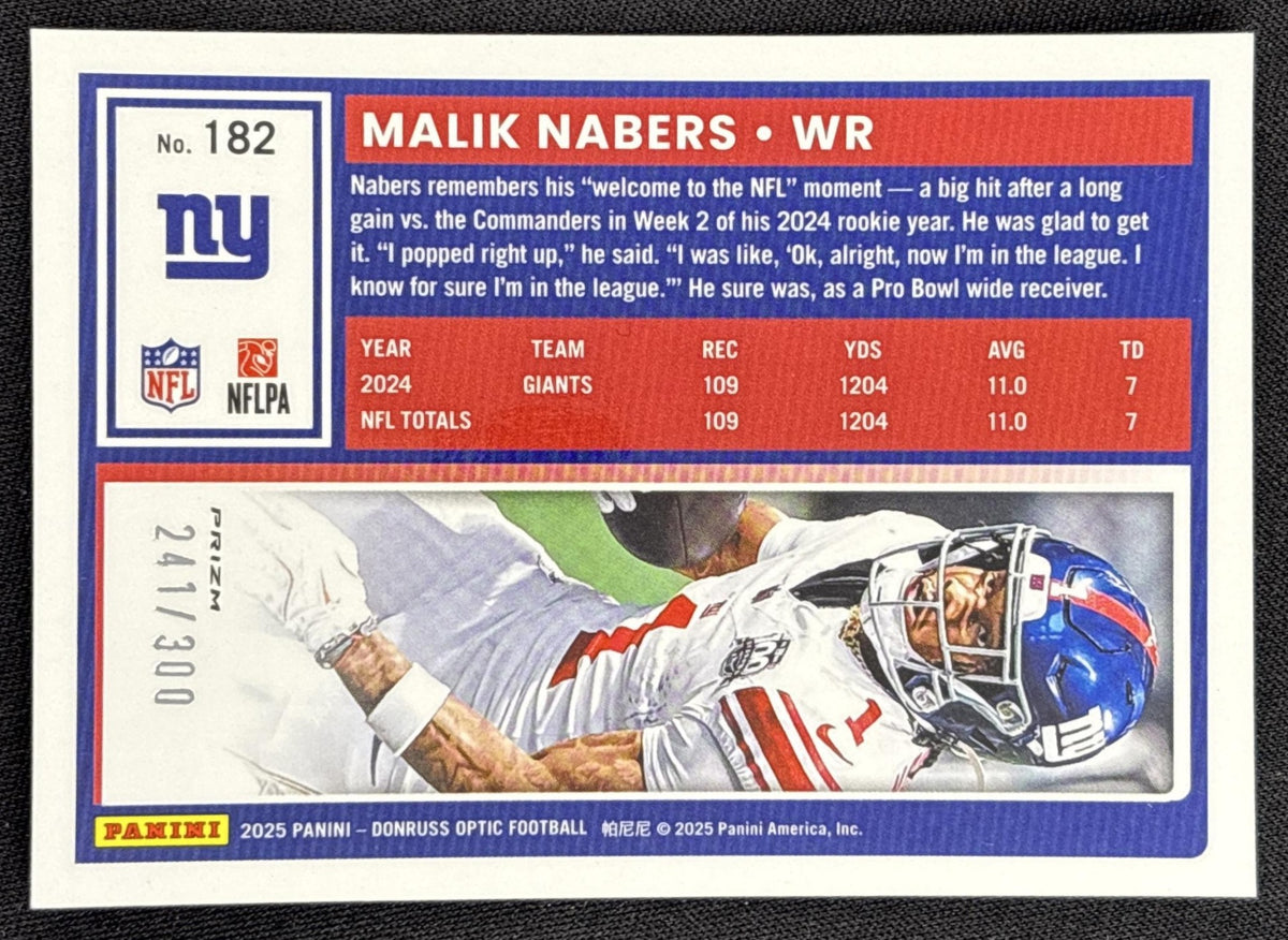 Malik Nabers 2025 Panini Donruss Optic Wave Prizm /300 Giants