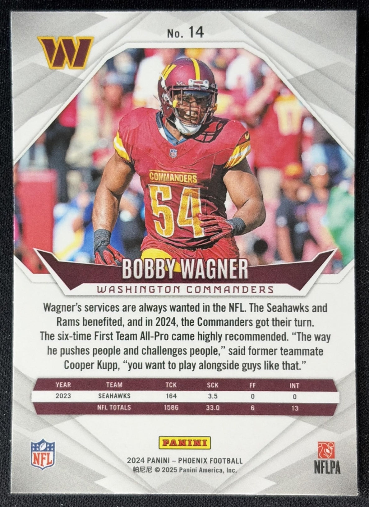 Bobby Wagner 2024 Panini Phoenix International Commanders back