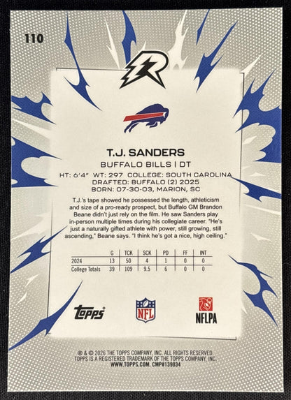 T.J. Sanders 2025 Topps Resurgence Bills Sports Trading Cards