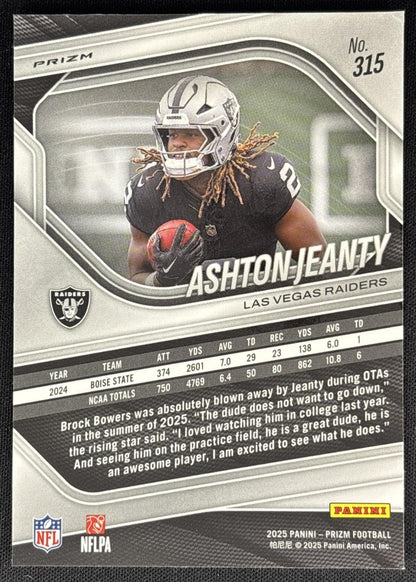 Ashton Jeanty 2025 Panini Prizm Silver Raiders back
