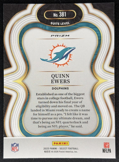 Quinn Ewers 2025 Panini Select Suite Level Silver Prizm Dolphins Sports Trading Cards