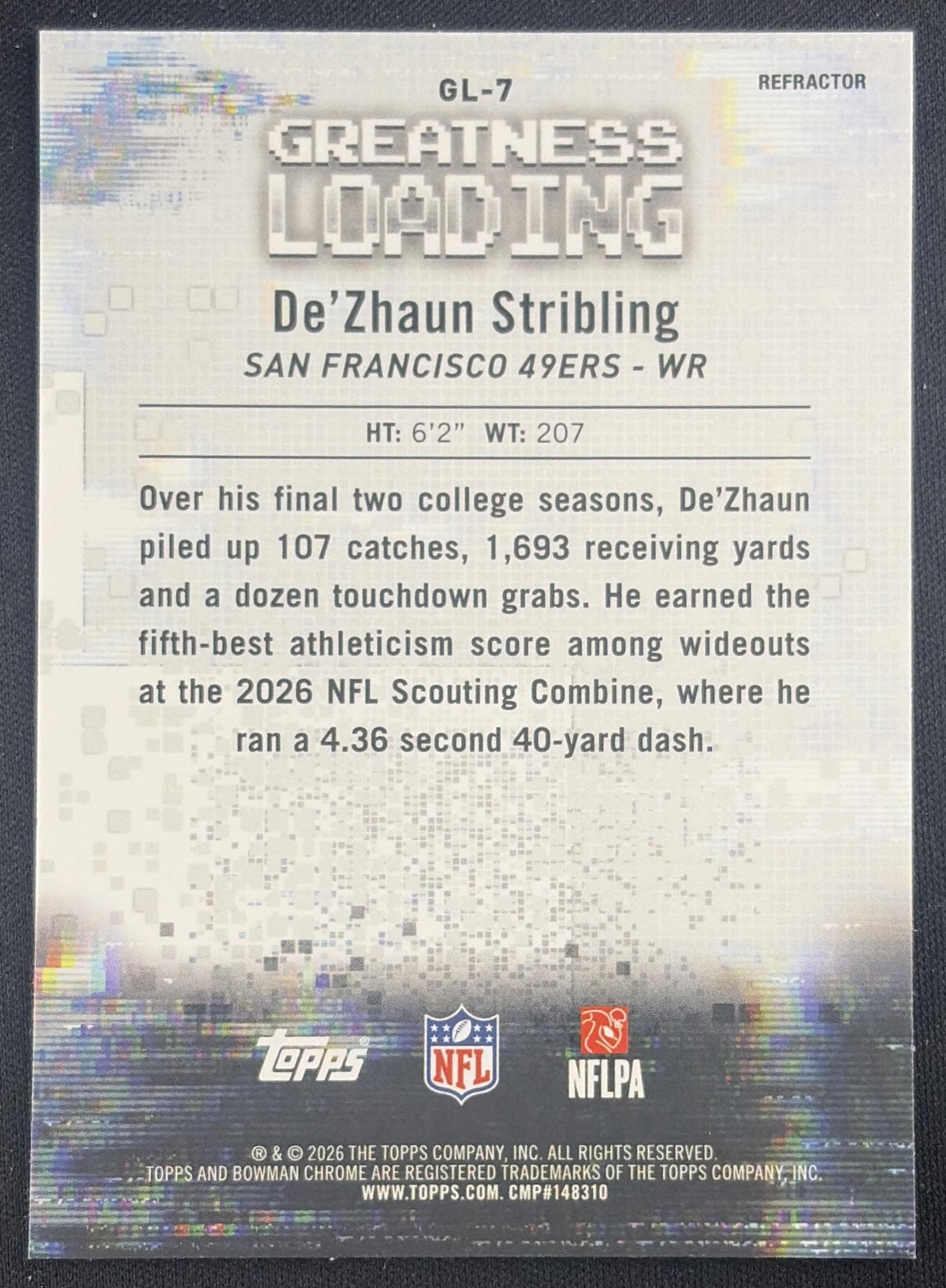 De'Zhaun Stribling 2026 Bowman Greatness Loading Chrome Refractor 49ers