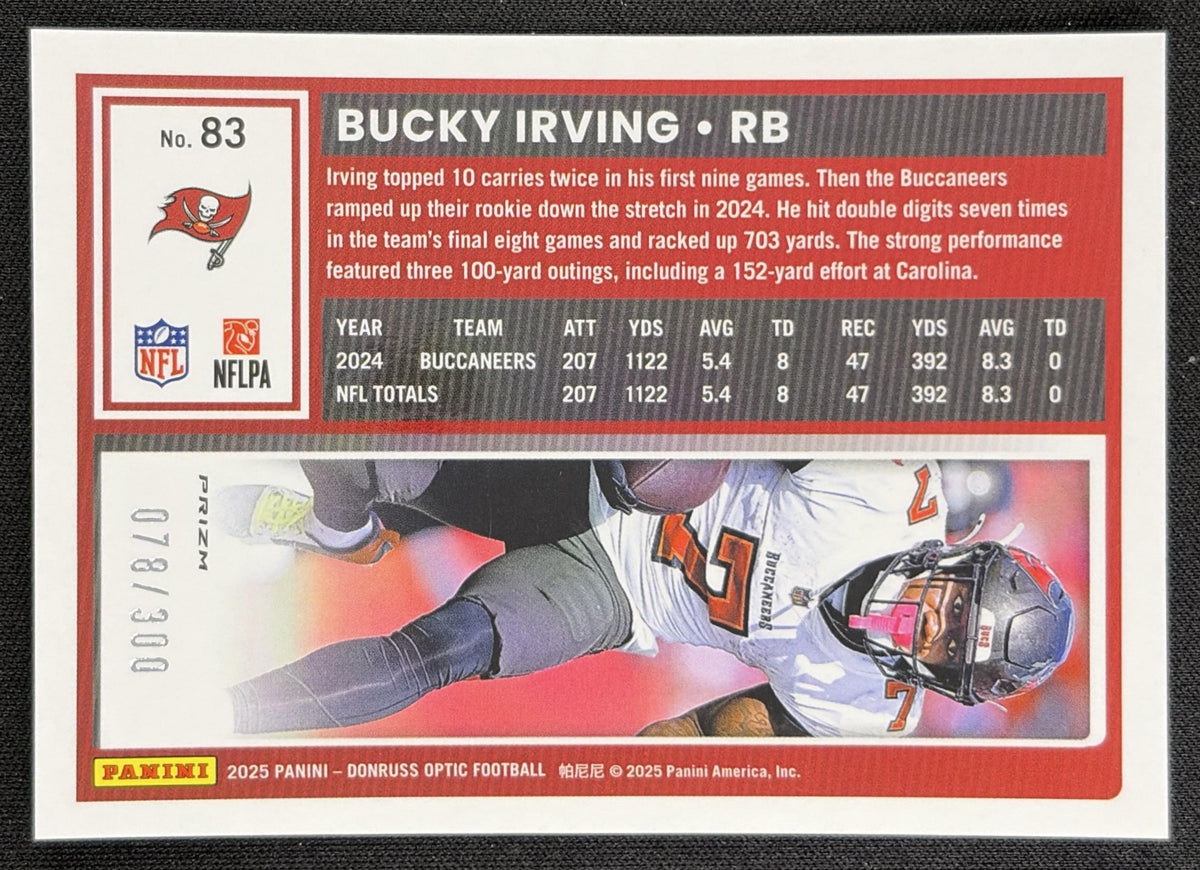 Bucky Irving 2025 Panini Donruss Optic Wave Prizm /300 Buccaneers back