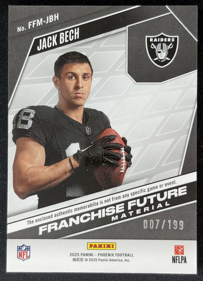 Jack Bech 2025 Panini Phoenix Franchise Future Material Blue Prizm /199 Raiders back