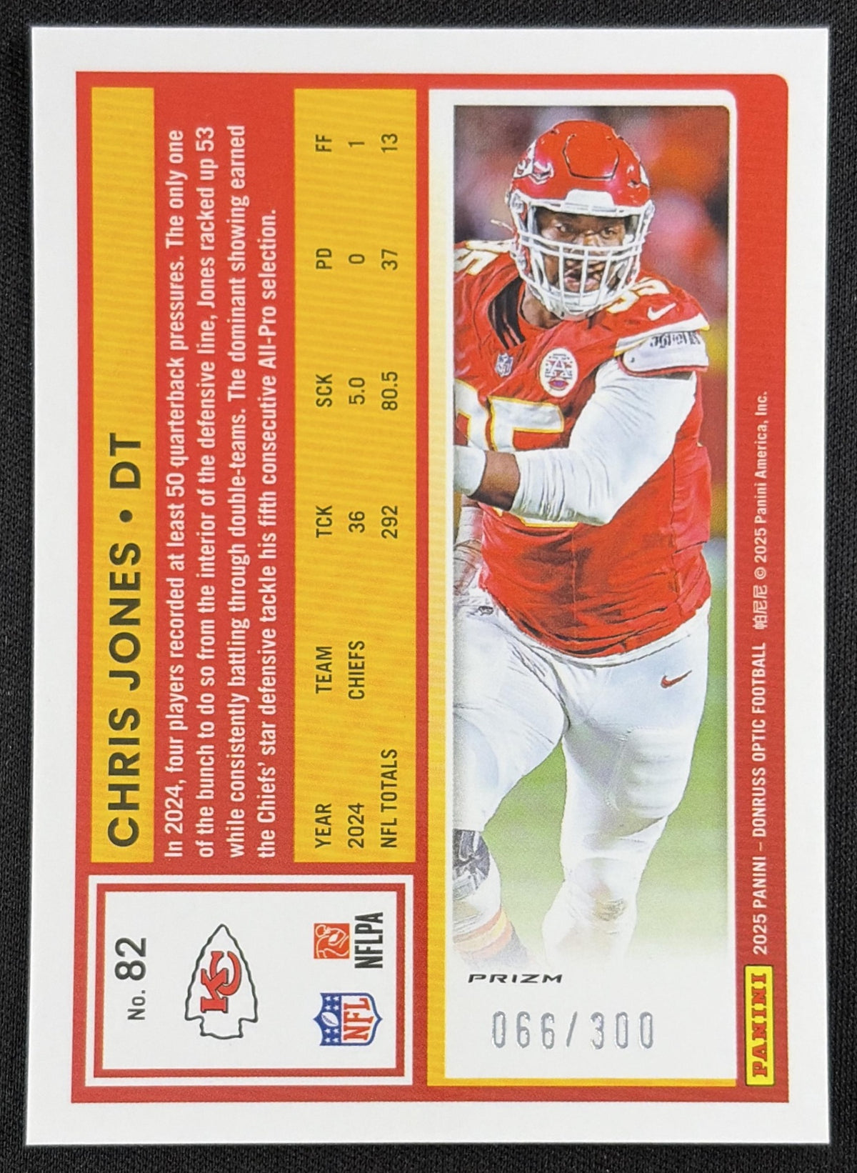 Chris Jones 2025 Panini Donruss Optic Wave Prizm /300 Chiefs back