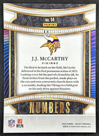 J.J. McCarthy 2025 Panini Select Numbers Vikings