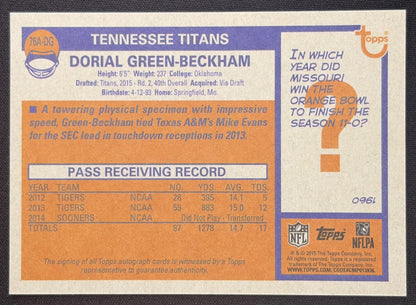 Dorial Green-Beckham 2015 Topps 1976 Rookie Auto /100 Titans Sports Trading Card