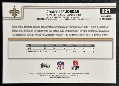 Cameron Jordan 2025 Topps Chrome Red/White/Blue Refractor Saints Sports Trading Cards
