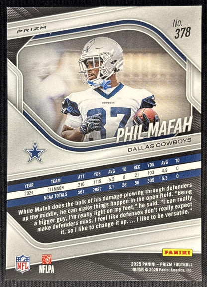 Phil Mafah 2025 Panini Prizm Red White & Blue Cowboys back