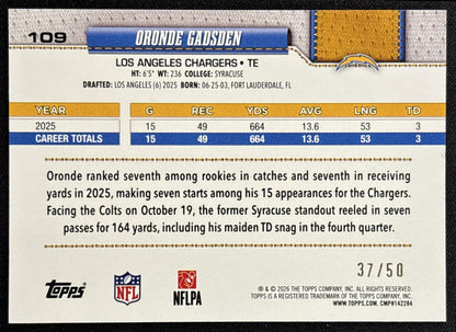 Oronde Gadsden 2026 Topps Canvas /50 Chargers - back