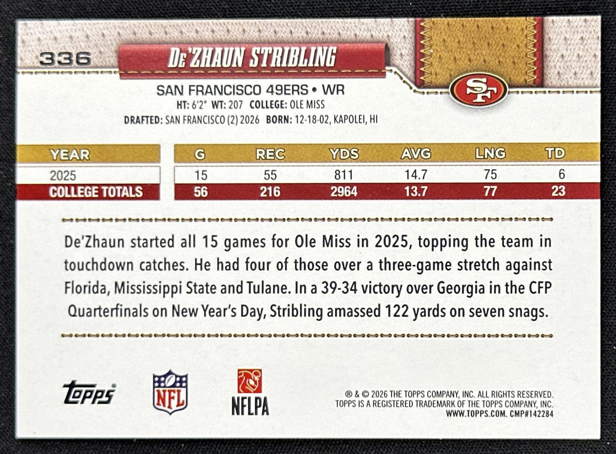 De'Zhaun Stribling 2026 Topps Flagship Fanatics Foil 49ers