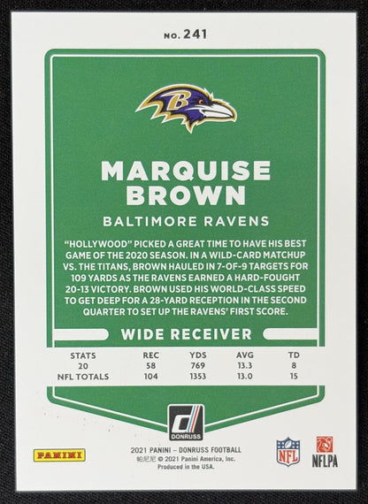 Marquise Brown 2021 Panini Donruss Press Proof Premium Ravens - Baltimore Ravens