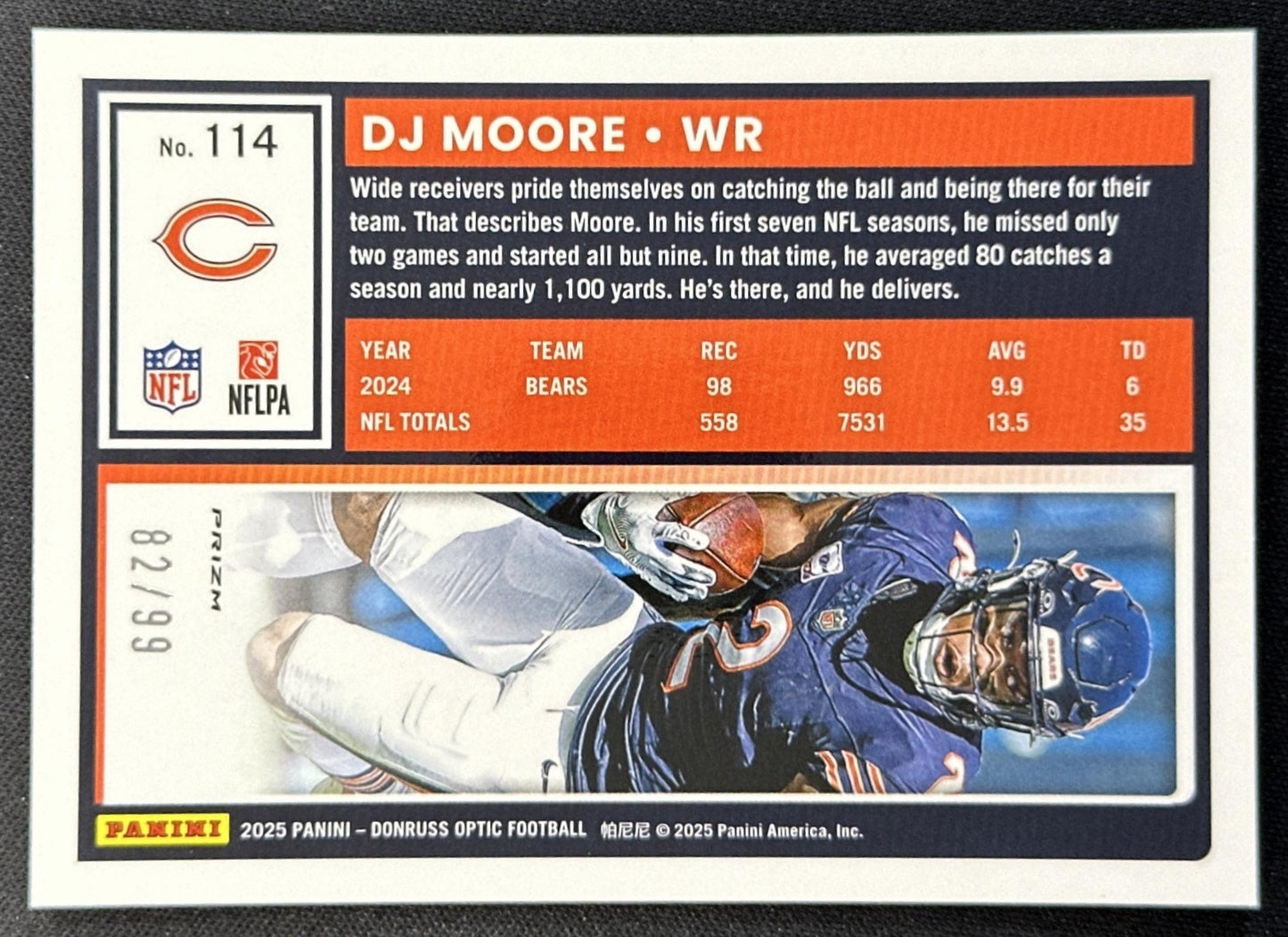DJ Moore 2025 Panini Donruss Optic Pink Velocity Prizm /99 Bears