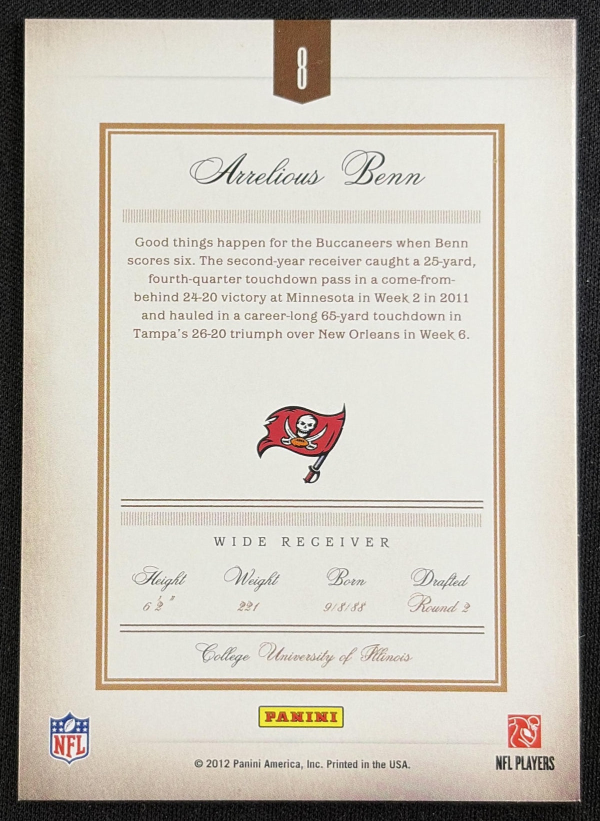 Arrelious Benn 2011 Panini Prime Signatures /499 Buccaneers Sports Trading Card