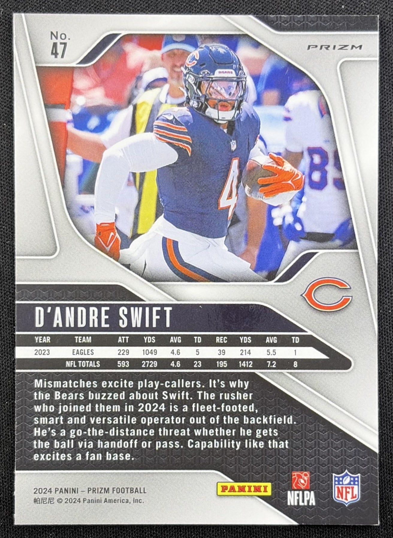 D'Andre Swift 2024 Panini Prizm Silver Bears back