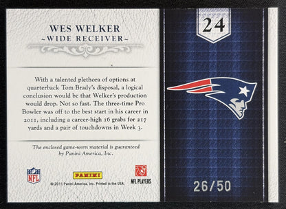 Wes Welker 2011 Panini Plates & Patches Team Supreme Materials /50 Patriots back