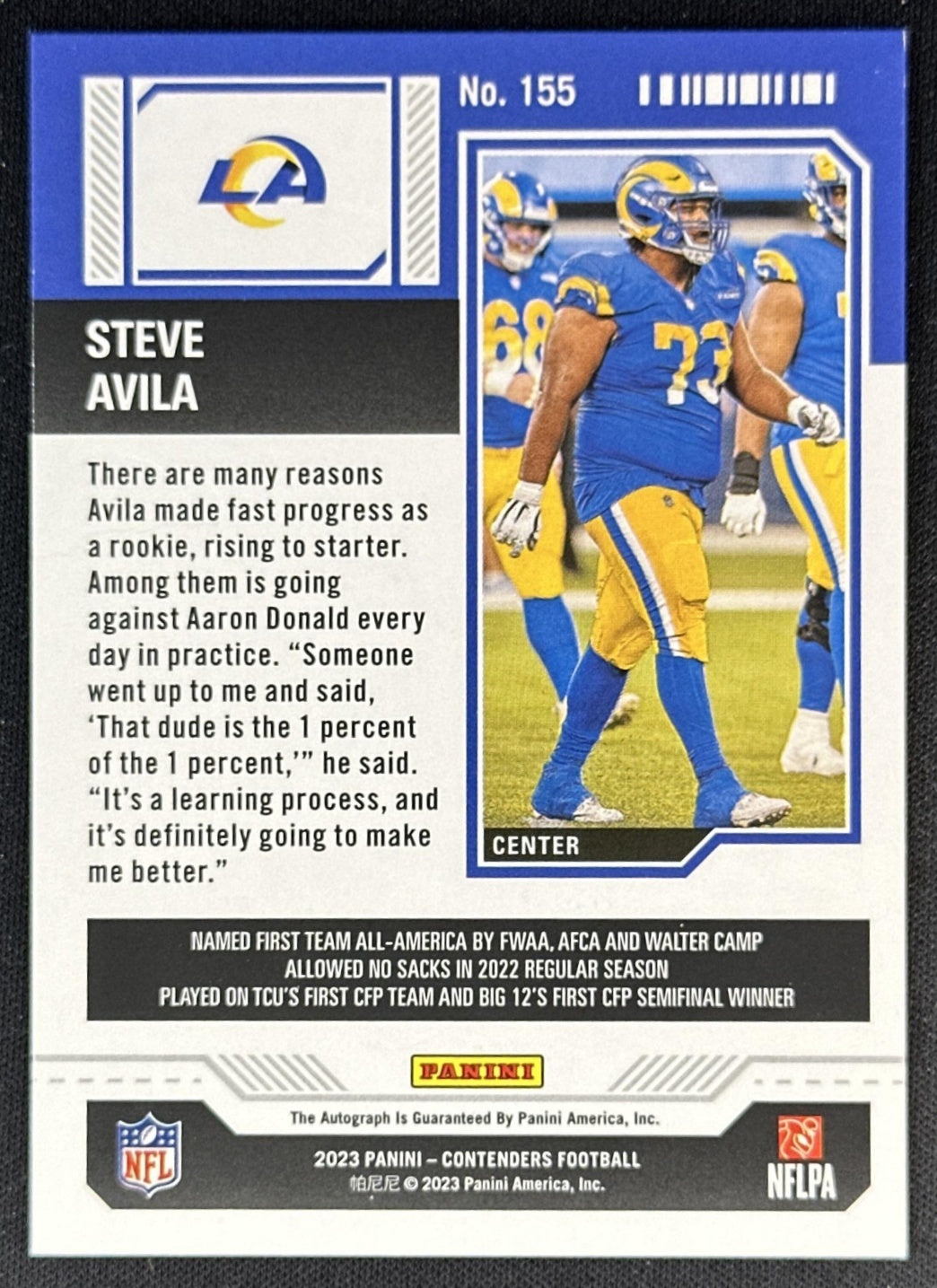 Steve Avila 2023 Panini Contenders Opening Kickoff Ticket Rams