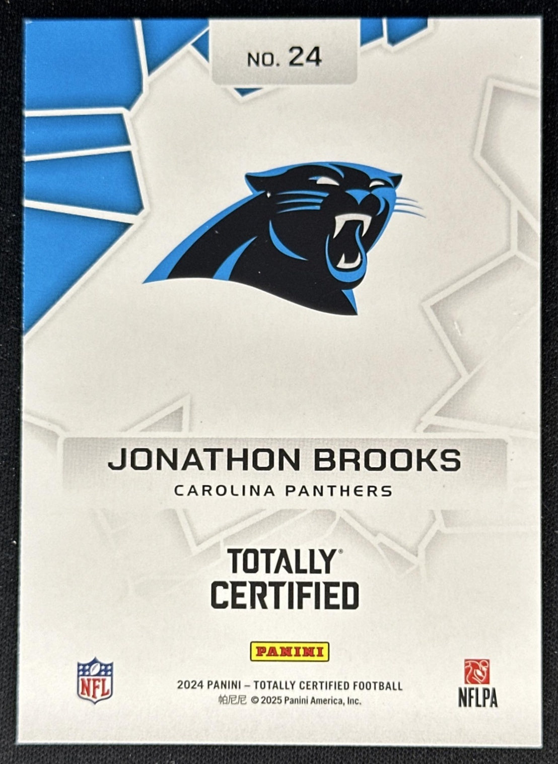 Jonathon Brooks 2024 Panini Totally Certified Intriguing Players Panthers back