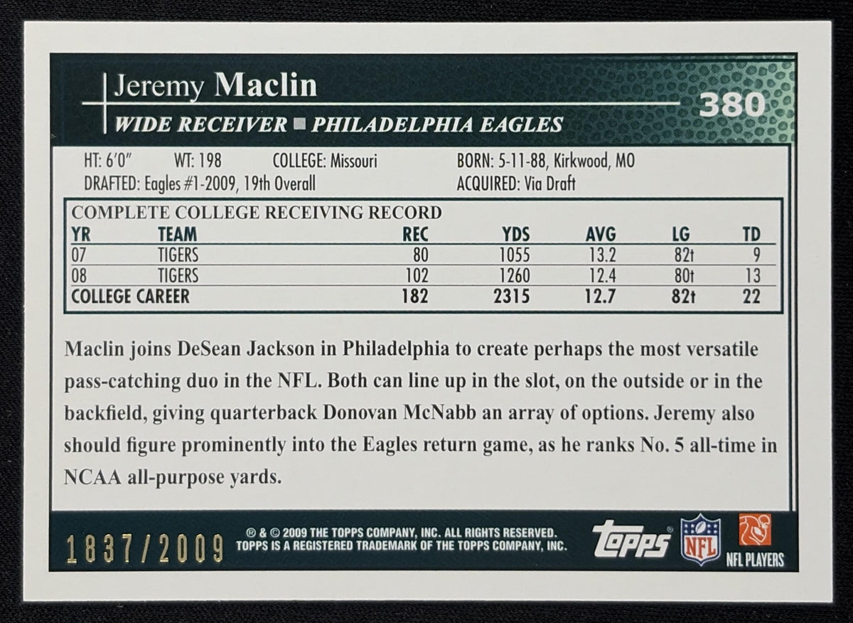 Jeremy Maclin 2009 Topps Gold /2009 Eagles