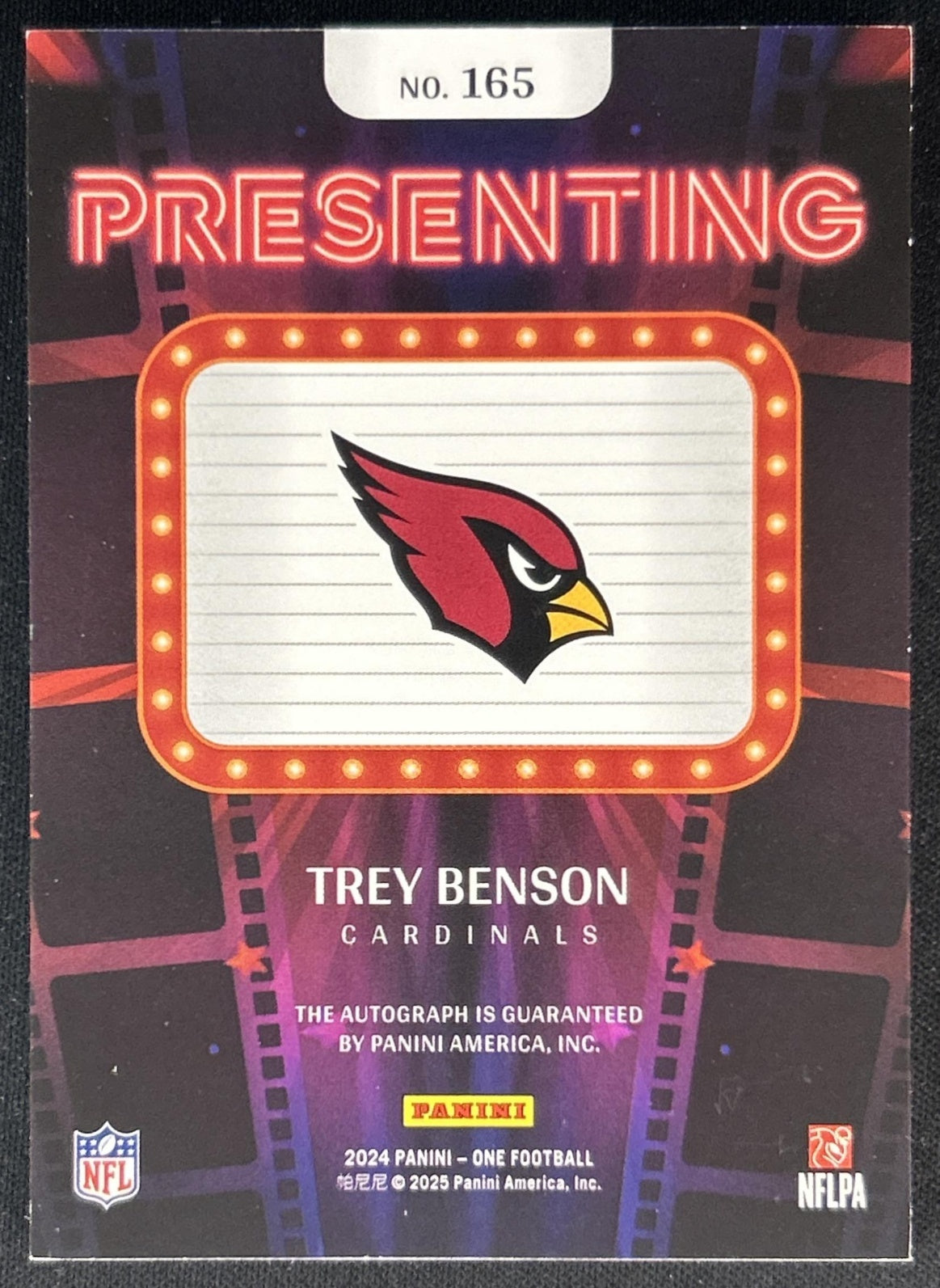 Trey Benson 2024 Panini One Presenting Red /49 Cardinals Back