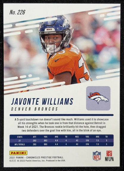 Javonte Williams 2021 Panini Chronicles Prestige Rookies Update Broncos