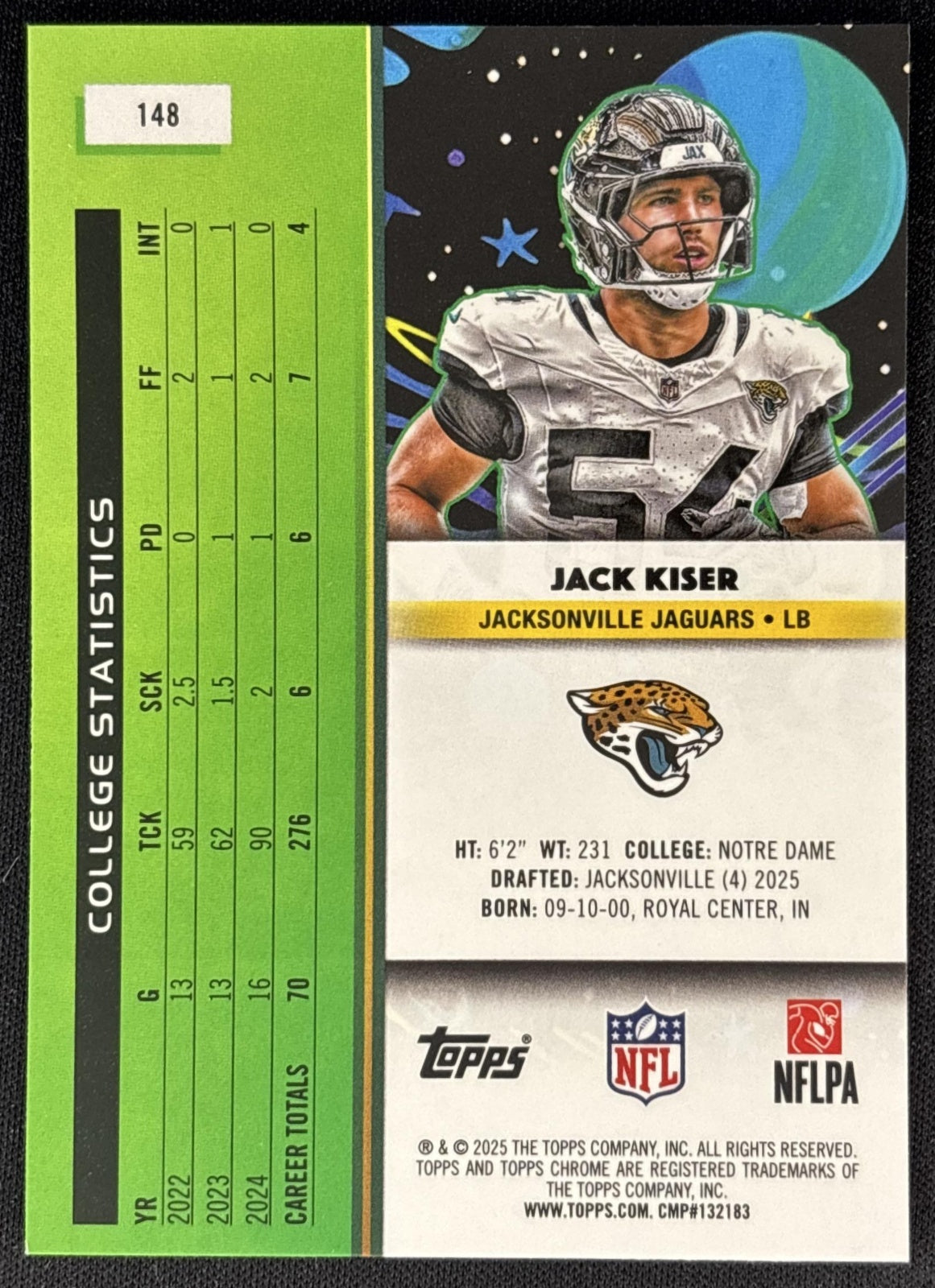 Jack Kiser 2025 Topps Cosmic Chrome Nucleus Refractor Jaguars back