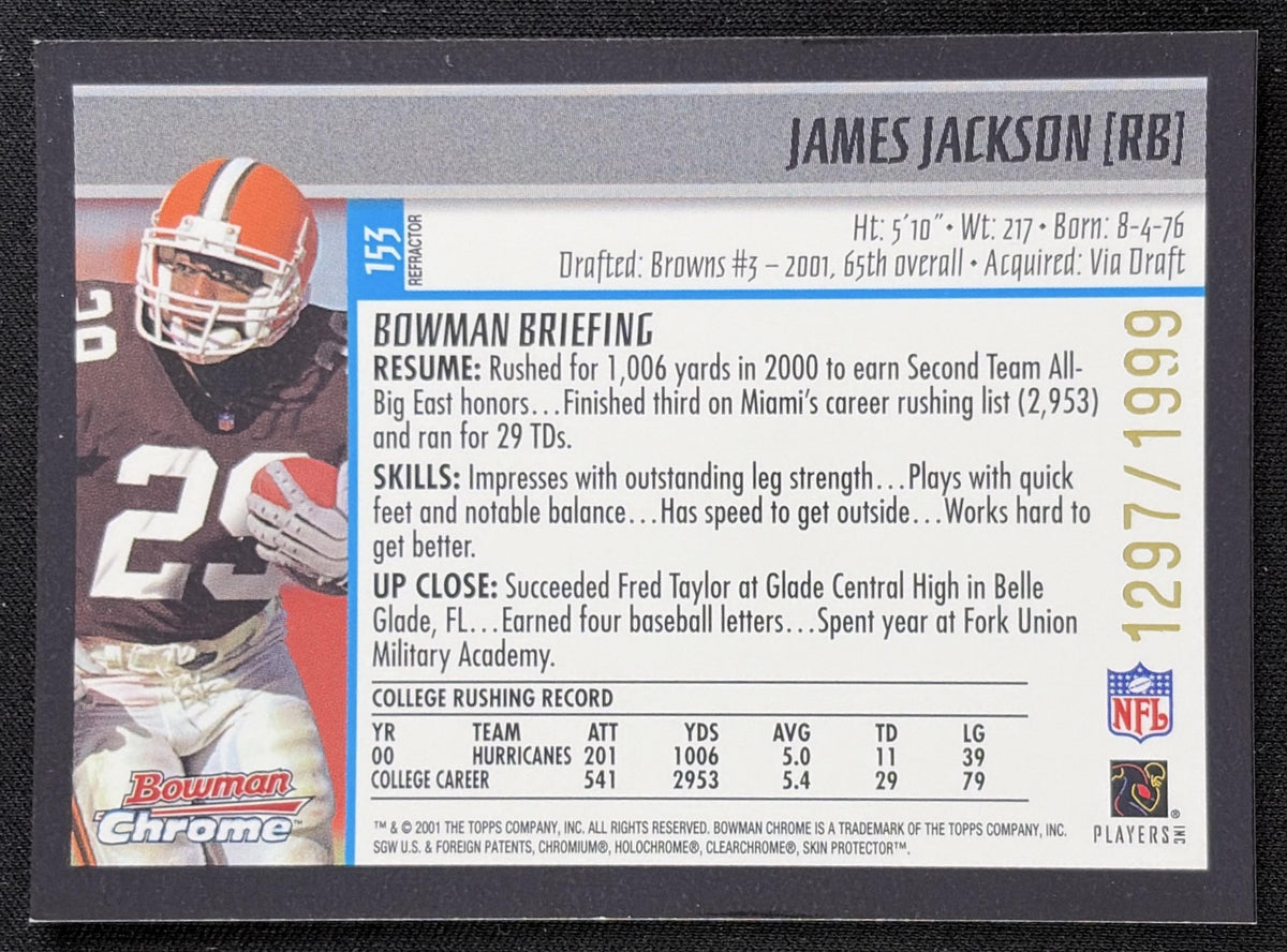 Chad Johnson 2001 Bowman Chrome /1999 Bengals Sports Trading Card