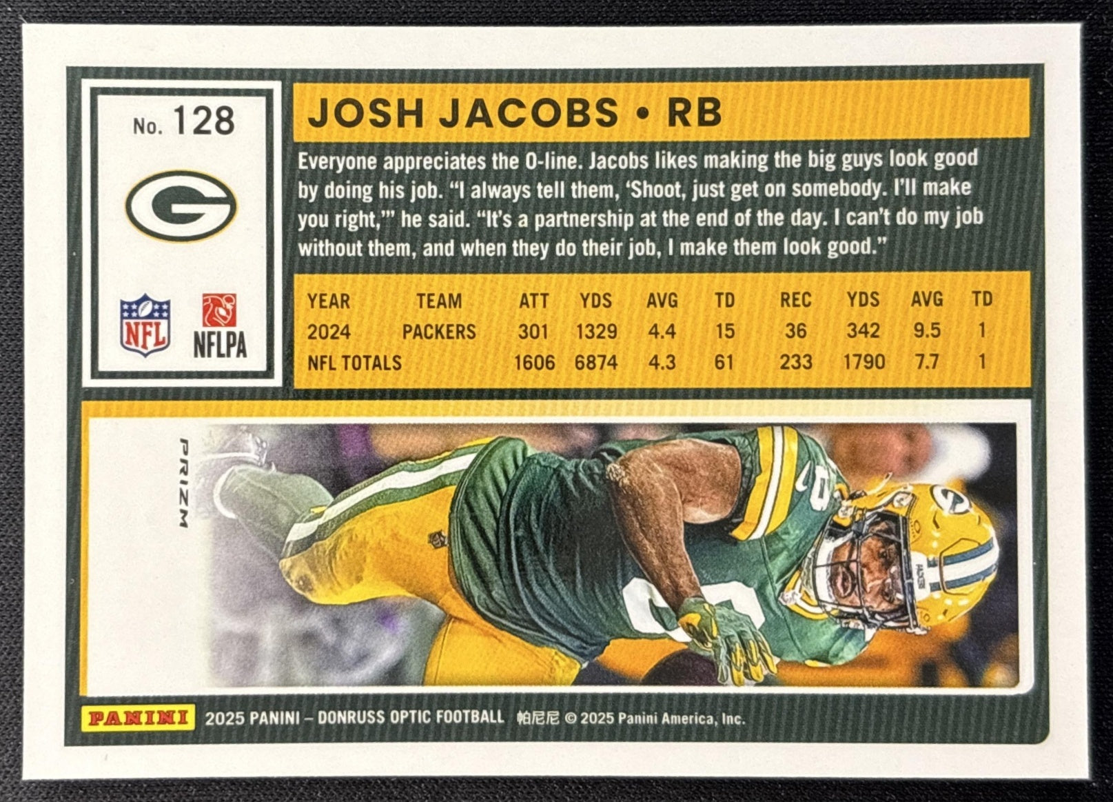 Josh Jacobs 2025 Panini Donruss Optic Stars Prizm Packers back